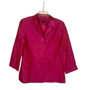 Vintage Rafaella Y2K 90s Iridescent Magenta 100% Silk Button Up Blazer Jacket 10